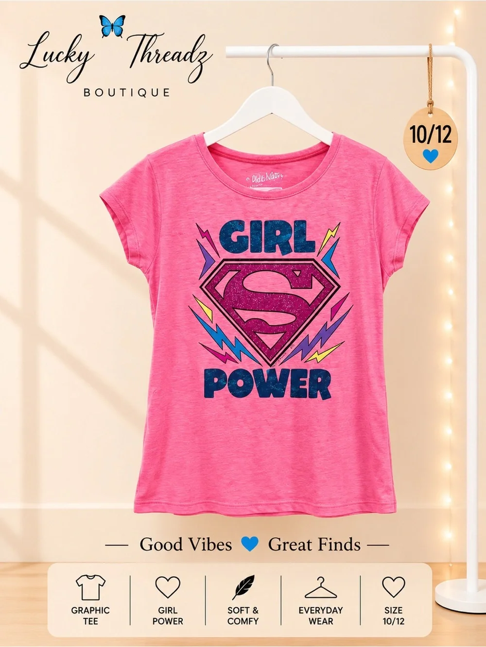 Old Navy Pink 'Girl Power' Graphic Tee with Blue & Purple Accents